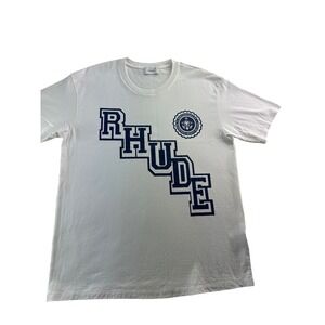 RHUDE Collegiate Crest Tee White Cotton Short Sleeve Graphic T-Shirt Mens Size L